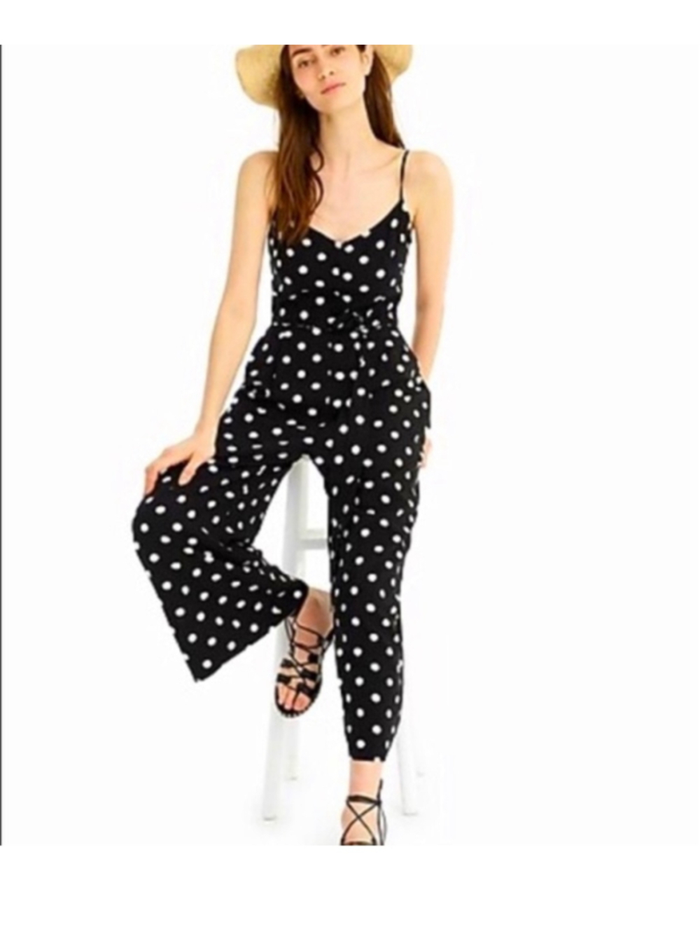 Women's J.Crew Polka Dot Jumpsuit Size 6 Black and White